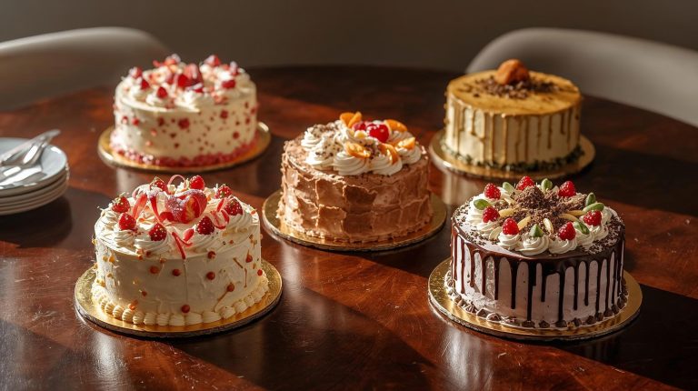 diffrent cakes in a frame